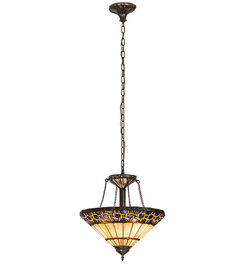 Meyda Lighting Ilona 199070 20" 3-Light Mahogany Bronze Inverted Pendant Light With Multi-Colored Shade Glass