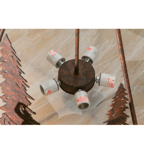 Meyda Lighting Ironwood 30" 5-Light Rusty Nail Pendant Light With Fleshtone Idalight Shade Glass