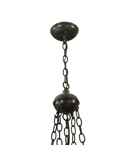 Meyda Lighting Isabella 29" 8-Light 4-Arm Craftsman Brown Chandelier With Beige Art and Red Accents Shade Glass