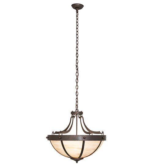 Meyda Lighting Isadore 24" 3-Light Gilded Tobacco Inverted Pendant Light With Ivory Linen Idalight Shade