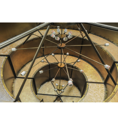 Meyda Lighting Jayne 84" 28-Light 3-Tier Antique Copper Pendant Light With Silver Mica Shade Glass