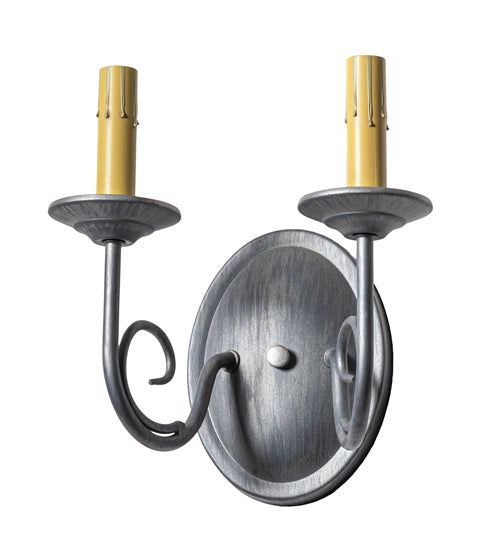 Meyda Lighting Jenna 11" 2-Light Antique Iron Ore Wall Sconce With White Pleated Textrene Shade