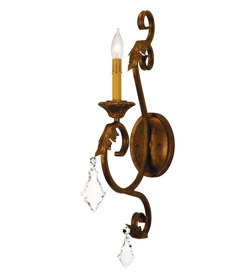 Meyda Lighting Josephine 5" Autumn Leaf Wall Sconce With Amber Faux Candlelight and Cystal Droplets