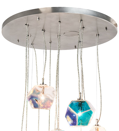 Meyda Lighting Kalos Eidos 36" 12-Light Nickel Cascading Pendant Light With Multi-Colored Iridescent Shade Glass