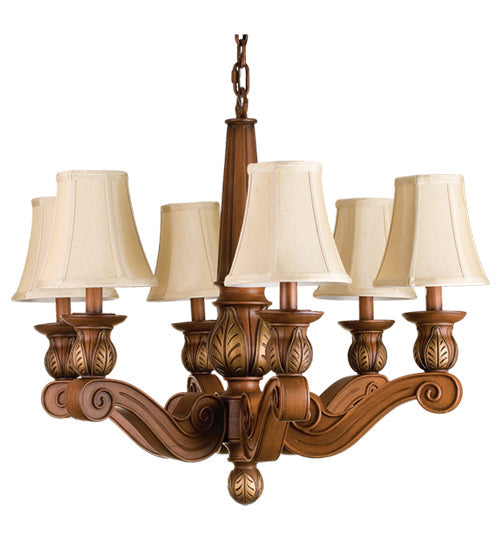 Meyda Lighting Kendall 34" 6-Light Portsmouth Cherry Chandelier With Coffee Fabric Shade