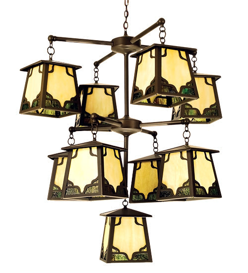 Meyda Lighting Kirkpatrick 36" 9-Light Timeless Bronze Stillwater Chandelier With Green & Beige Shade Glass