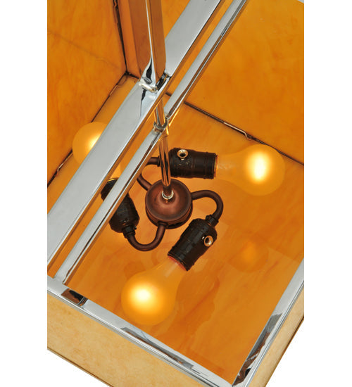 Meyda Lighting Kitzi 31" 3-Light Chrome Box Pendant Light With Amber Quartz Idalight Shade Glass