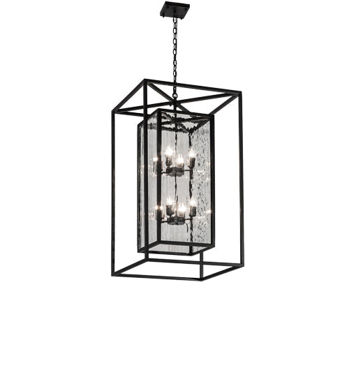 Meyda Lighting Kitzi Box 24"Sq 8-Light Solar Black Pendant Light With Clear Water Shade Glass