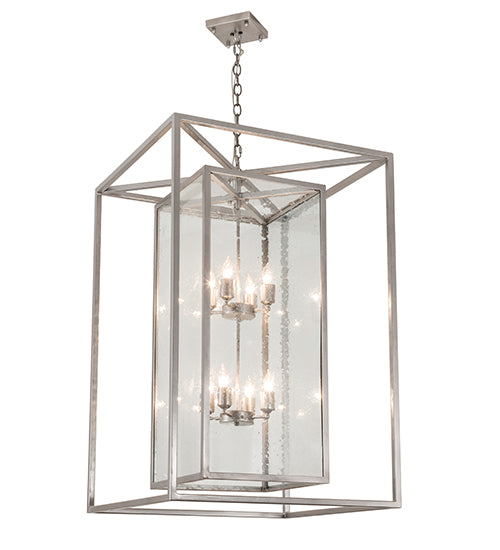 Meyda Lighting Kitzi Box 39" 8-Light Nickel Powder Coat Pendant Light With Clear Seeded Shade Glass