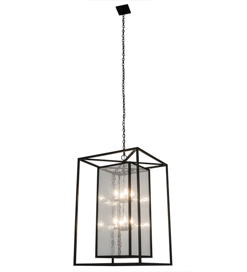 Meyda Lighting Kitzi Box 40" 8-Light Solar Black Pendant Light With Clear Waterglass Shade Glass