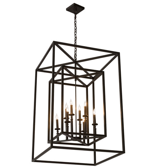 Meyda Lighting Kitzi Box 40" 8-Light Timeless Bronze Pendant Light With Faux Candlelight
