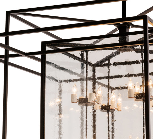 Meyda Lighting Kitzi Box 72" 32-Light Textured Black Island Pendant Light With Clear Seeded Shade Glass