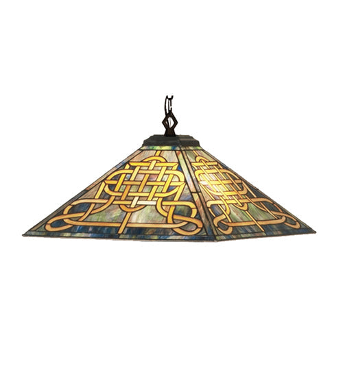 Meyda Lighting Knotwork Mission 24" 4-Light Mahogany Bronze Pendant Light With Multi-Colored Shade Glass