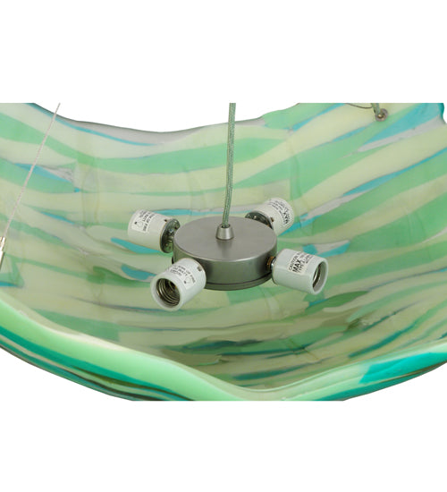 Meyda Lighting La Spiaggia 29" 4-Light Nickel Inverted Pendant Light With Green Fused Shade Glass