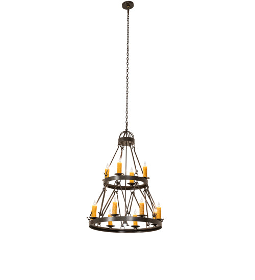 Meyda Lighting Lakeshore 36" 13-Light 2-Tier Timeless Bronze Vein Chandelier With Ivory Faux Candlelight