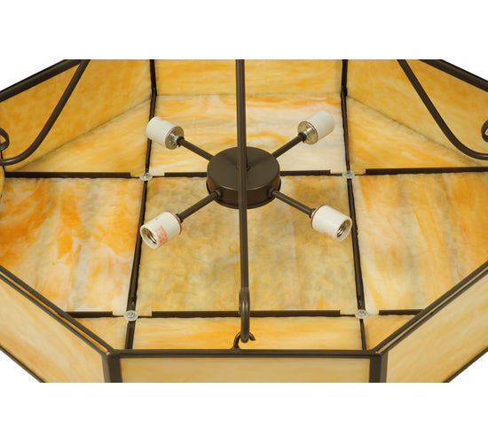 Meyda Lighting Lakeside 32"W x 25"H 4-Light Timeless Bronze Octagon Semi-flush Mount Ceiling Light With Beige Shade Glass
