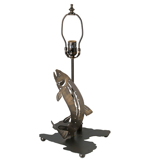 Meyda Lighting Leaping Trout 21" 2-Light Antique Copper Table Lamp With Silver Mica Shade Glass