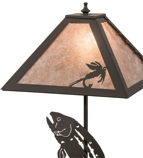 Meyda Lighting Leaping Trout 22" 2-Light Oil Rubbed Bronze Table Lamp With Silver Mica Shade Glass