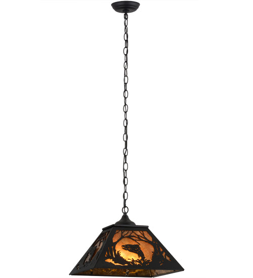 Meyda Lighting Leaping Trout 22" 2-Light Textured Black Pendant Light With Amber Mica Shade Glass