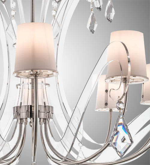 Meyda Lighting Lienz 55" 10-Light Brushed Stainless Steel Chandelier With White Contrail Mist Idalight Shade