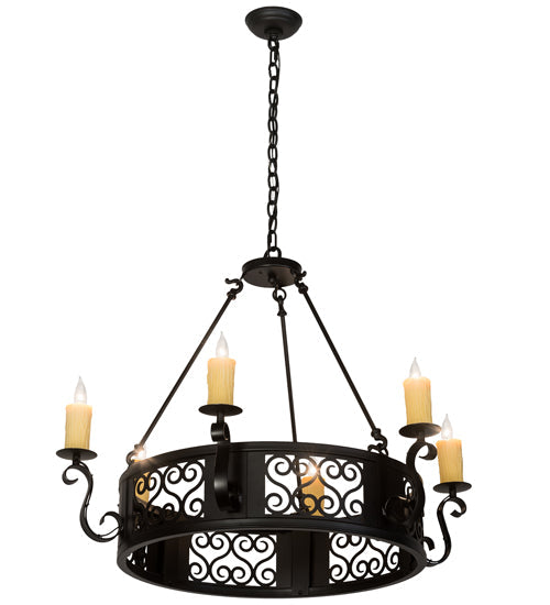 Meyda Lighting Liesel 36" 6-Light Blackwash Chandelier With Ivory Faux Candlelight