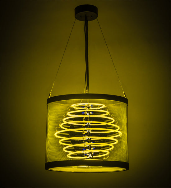 Meyda Lighting Liquid Sunshine 12" 6-Light Old Wrought Iron Pendant Light With Neon Orange Shade