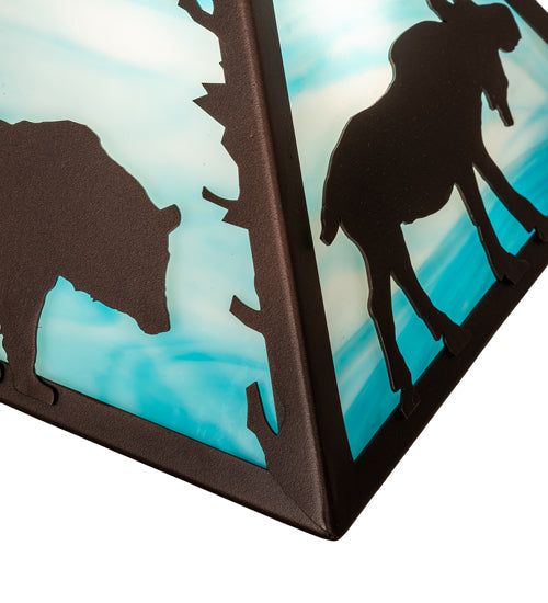 Meyda Lighting Lone Animals 16" Mahogany Bronze Frame With Sky Blue Opal Shade Glass