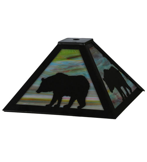 Meyda Lighting Lone Bear 17" Textured Black Frame With Jade Purple Art Shade Glass