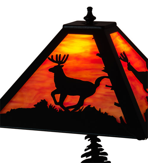 Meyda Lighting Lone Deer 21" 2-Light Textured Black Table Lamp With Orange Shade Glass