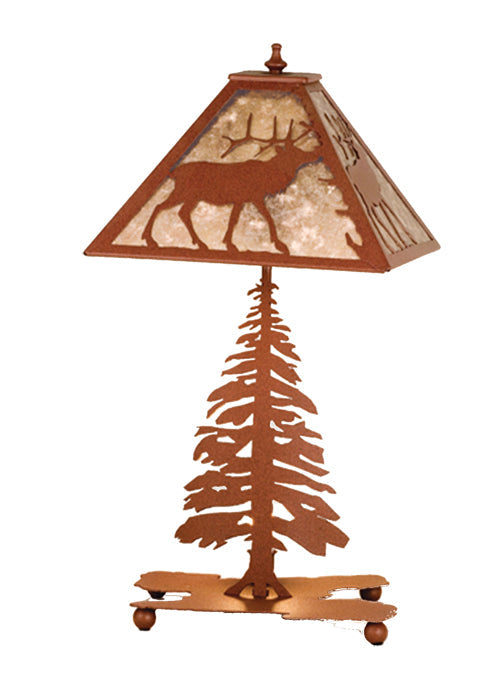 Meyda Lighting Lone Elk 22" 2-Light Rust Table Lamp With Silver Mica Shade Glass