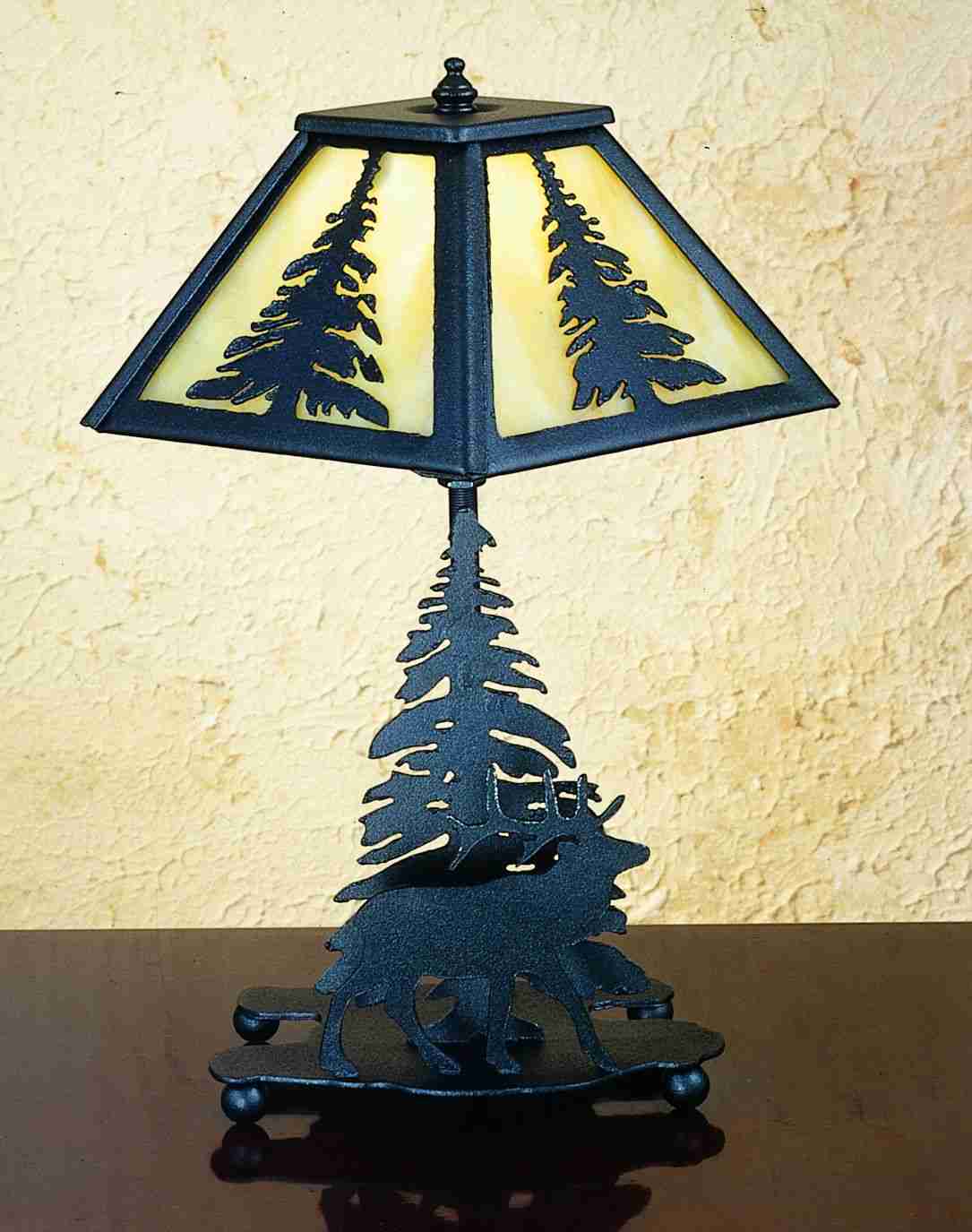 Meyda Lighting Lone Elk 7"Sq Textured Black Accent Table Lamp With Beige Shade Glass