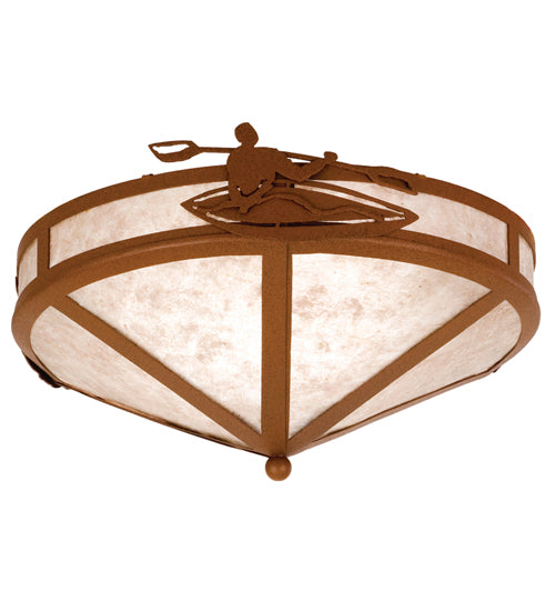 Meyda Lighting Lone Kayak 16" 2-Light Rust Flush Mount Light With Silver Mica Shade Glass