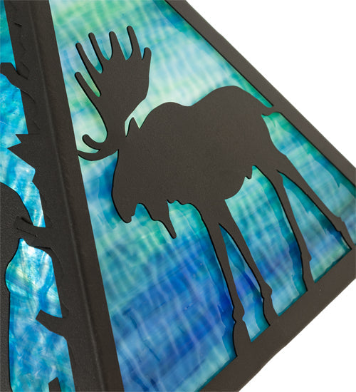 Meyda Lighting Lone Moose 18" Textured Black Frame With Blue Green Shade Glass