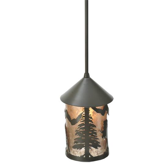 Meyda Lighting Lone Moose 6" Timeless Bronze Lantern Mini Pendant Light With Silver Mica Shade Glass