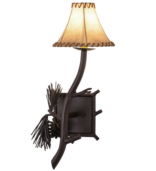 Meyda Lighting Lone Pine 10" Mahogany Bronze Left Wall Sconce With Brown Leather Shade