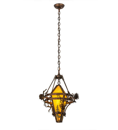 Meyda Lighting Lone Pine 18" Vintage Copper Pendant Light With Tawnyrock Idalight Shade Glass