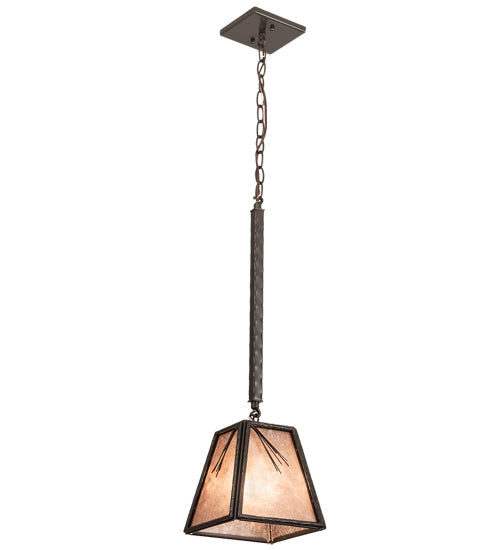 Meyda Lighting Lone Pine Needle 11" Timeless Bronze Pendant Light With Silver Mica Shade Glass