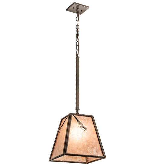 Meyda Lighting Lone Pine Needle 17" Timeless Bronze Pendant Light With Silver Mica Shade Glass