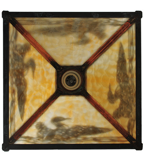 Meyda Lighting Loon 17" Vintage Copper On Brass Pendant Light With Beige Art Shade Glass