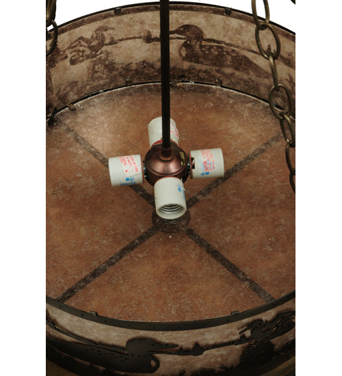 Meyda Lighting Loon 22" 4-Light Antique Copper Inverted Pendant Light With Silver Mica Shade Glasss