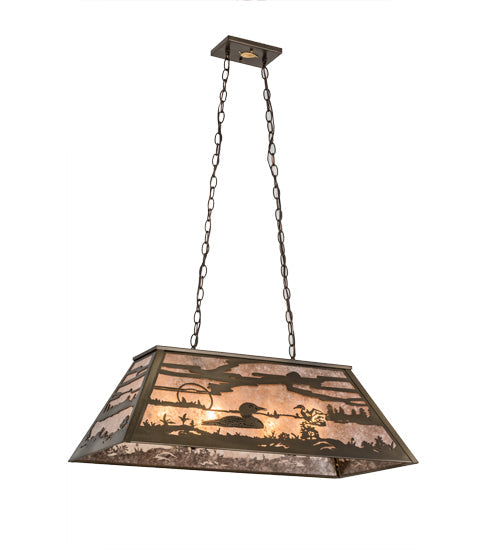 Meyda Lighting Loon 33" 6-Light Antique Copper Island Pendant Light With Silver Mica Shade Glass
