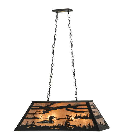 Meyda Lighting Loon 33" 6-Light Textured Black Island Pendant Light With Silver Mica Shade Glass