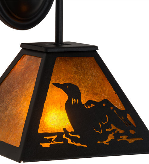 Meyda Lighting Loon 8" Textured Black Wall Sconce With Amber Mica Shade Glass