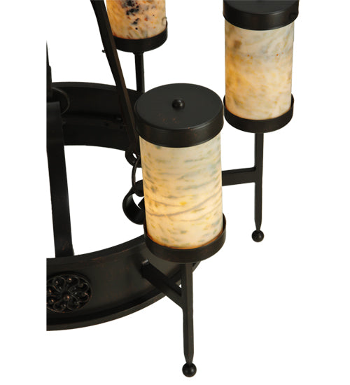 Meyda Lighting Lorenzo 30" 6-Light Gilded Tobacco Chandelier With Jadestone Shade