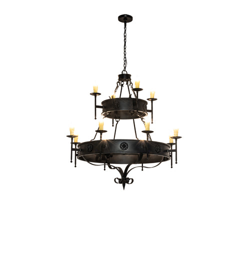 Meyda Lighting Lorenzo 48" 12-Light 2-Tier Oxidized Steel Chandelier With Ivory Faux Candlelight