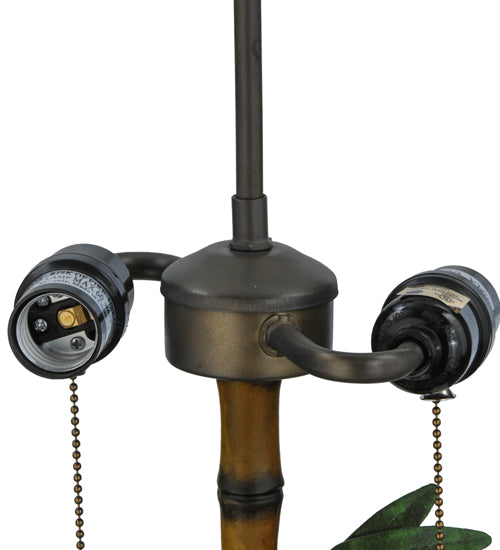 Meyda Lighting Loro Paraiso 24" 2-Light Faux Bamboo Table Lamp With Green and Amber Shade Glass