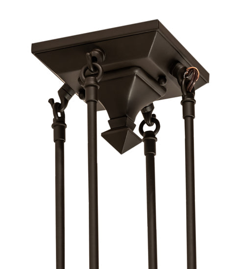 Meyda Lighting Lotus Leaf 24" Craftsman Brown Brass Pendant Light With Amber Mica Shade Glass