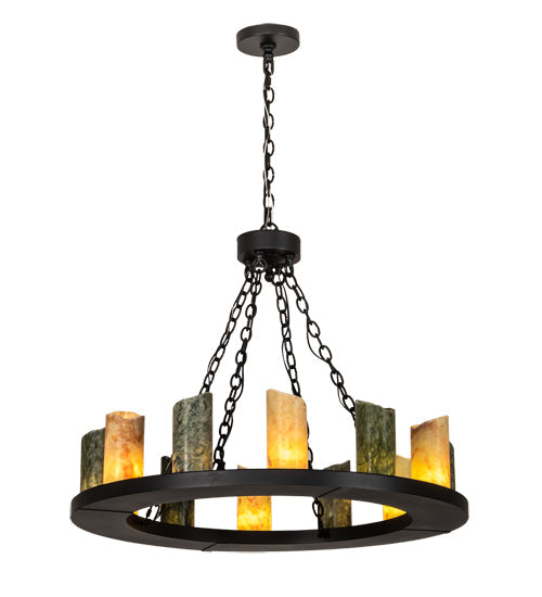 Meyda Lighting Loxley 36" 12-Light Old Wrought Iron Chandelier With Light & Dark Green Jadestone Shade