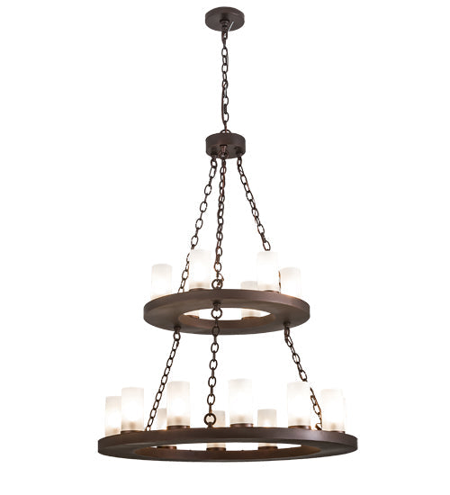 Meyda Lighting Loxley 36" 18-Light 2-Tier Mahogany Bronze Chandelier With Frosted Clear Shade Glass