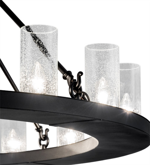 Meyda Lighting Loxley 48" 16-Light Textured Black Chandelier With Clear Seeded Cylindres Shade Glass